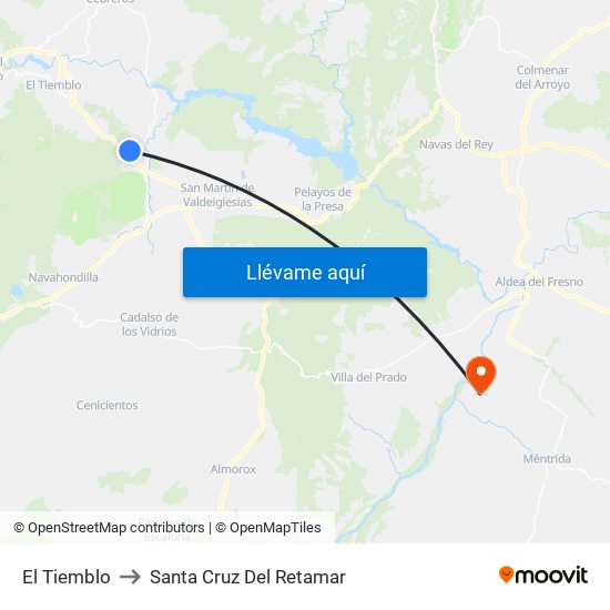 El Tiemblo to Santa Cruz Del Retamar map