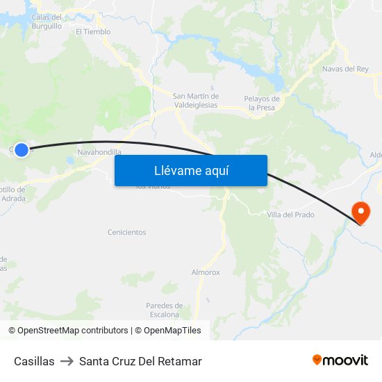 Casillas to Santa Cruz Del Retamar map