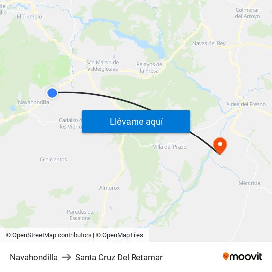 Navahondilla to Santa Cruz Del Retamar map