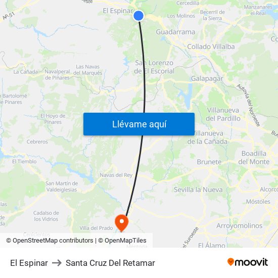 El Espinar to Santa Cruz Del Retamar map
