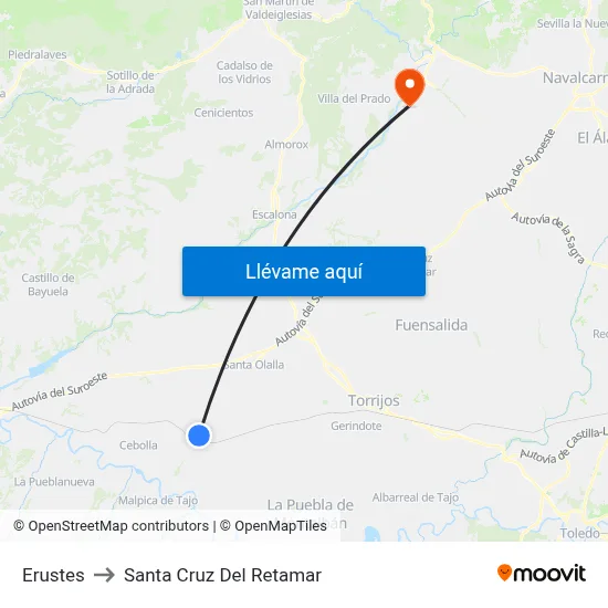 Erustes to Santa Cruz Del Retamar map