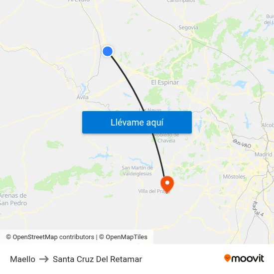 Maello to Santa Cruz Del Retamar map