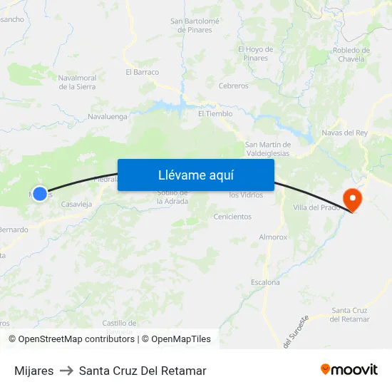 Mijares to Santa Cruz Del Retamar map