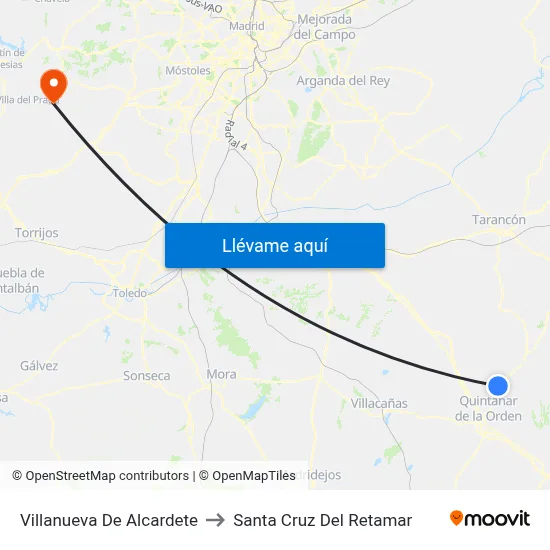 Villanueva De Alcardete to Santa Cruz Del Retamar map