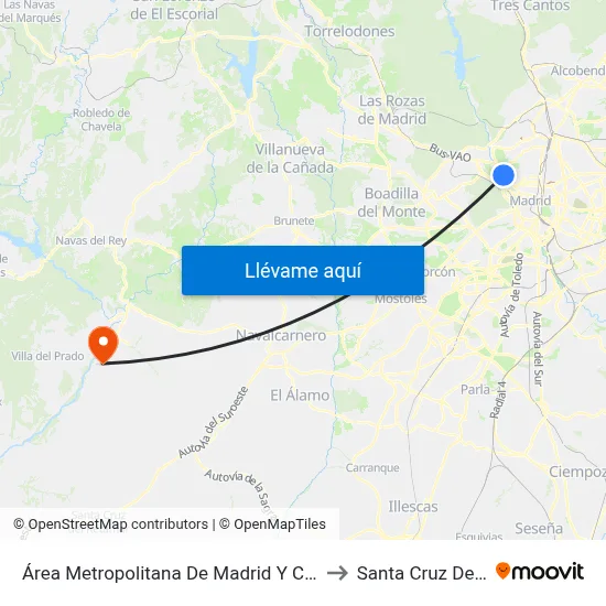 Área Metropolitana De Madrid Y Corredor Del Henares to Santa Cruz Del Retamar map