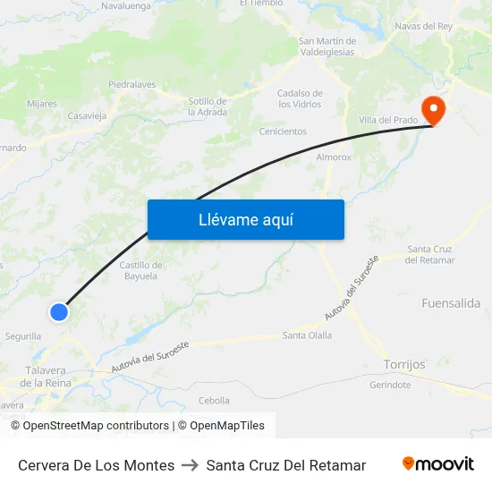 Cervera De Los Montes to Santa Cruz Del Retamar map