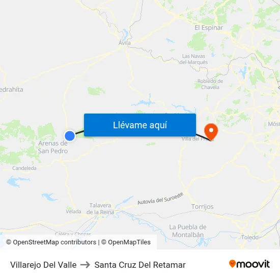 Villarejo Del Valle to Santa Cruz Del Retamar map