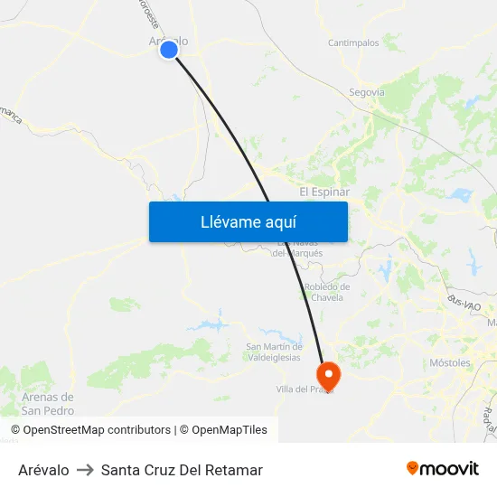 Arévalo to Santa Cruz Del Retamar map