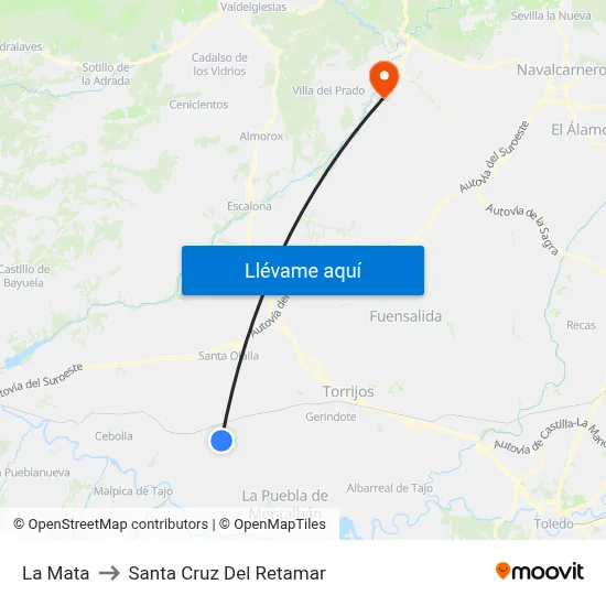 La Mata to Santa Cruz Del Retamar map