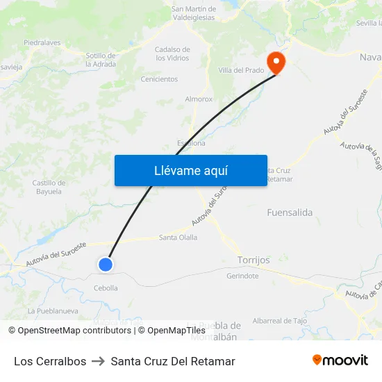 Los Cerralbos to Santa Cruz Del Retamar map