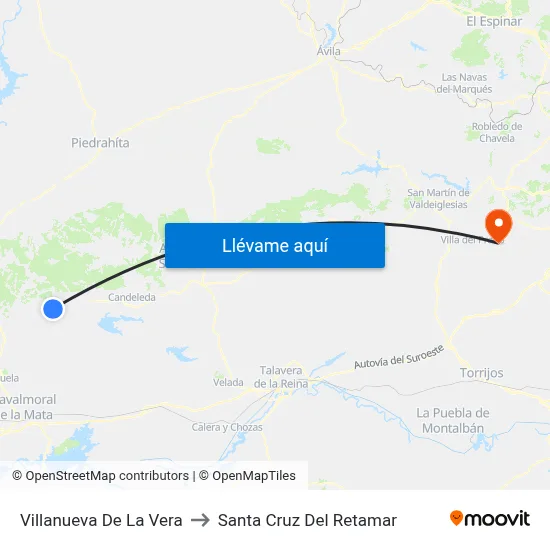 Villanueva De La Vera to Santa Cruz Del Retamar map