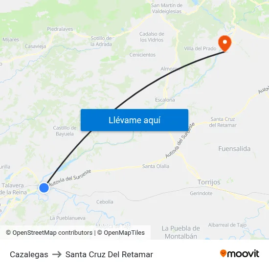 Cazalegas to Santa Cruz Del Retamar map