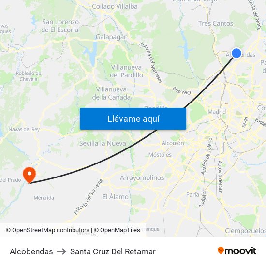 Alcobendas to Santa Cruz Del Retamar map