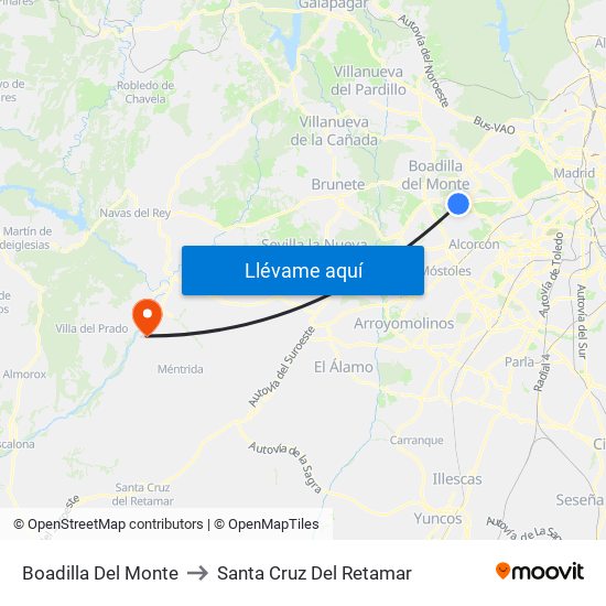 Boadilla Del Monte to Santa Cruz Del Retamar map