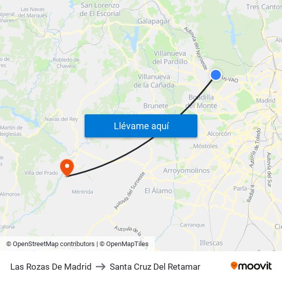Las Rozas De Madrid to Santa Cruz Del Retamar map