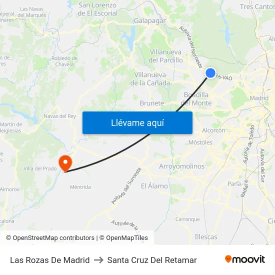 Las Rozas De Madrid to Santa Cruz Del Retamar map