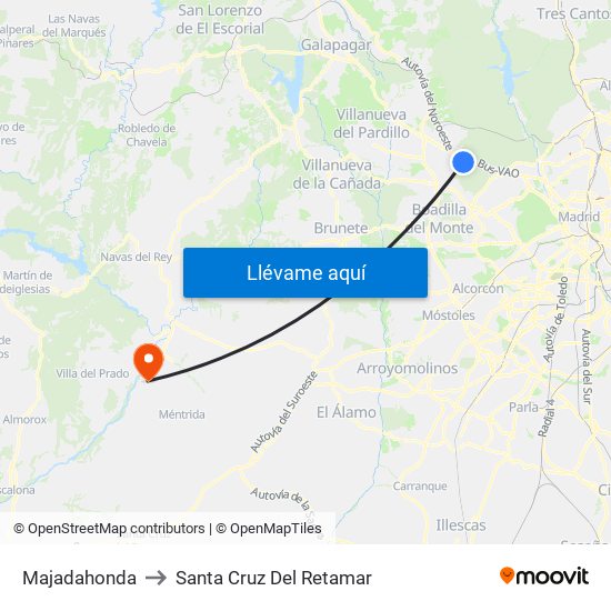 Majadahonda to Santa Cruz Del Retamar map