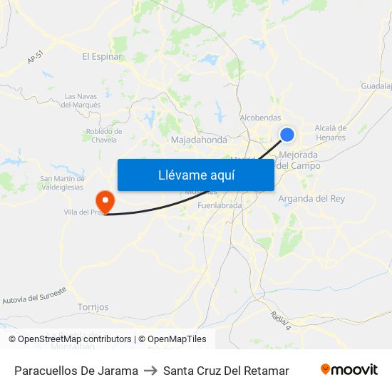 Paracuellos De Jarama to Santa Cruz Del Retamar map