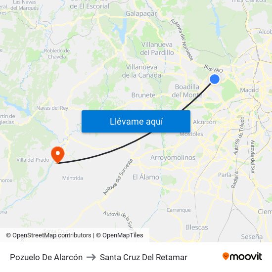 Pozuelo De Alarcón to Santa Cruz Del Retamar map