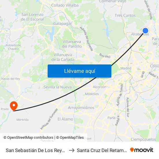 San Sebastián De Los Reyes to Santa Cruz Del Retamar map