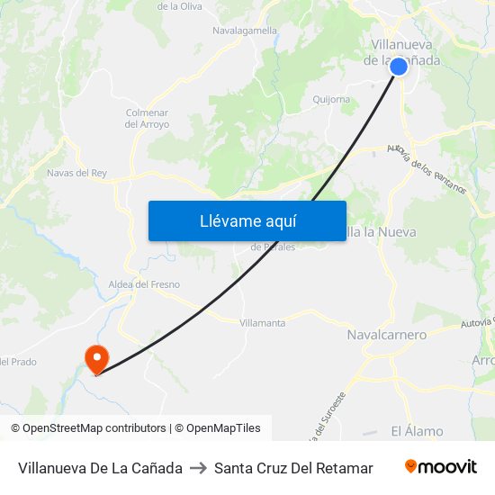 Villanueva De La Cañada to Santa Cruz Del Retamar map