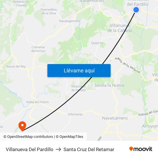 Villanueva Del Pardillo to Santa Cruz Del Retamar map