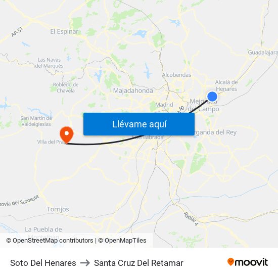Soto Del Henares to Santa Cruz Del Retamar map