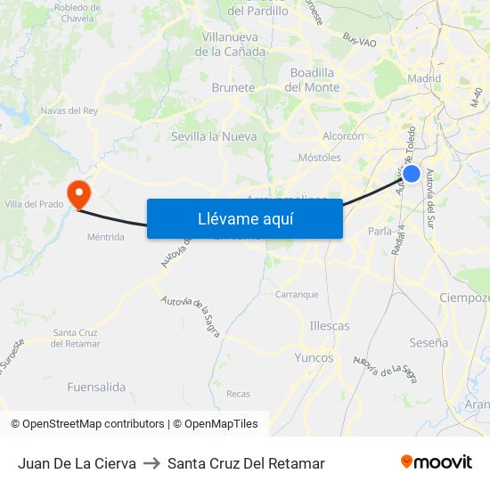 Juan De La Cierva to Santa Cruz Del Retamar map