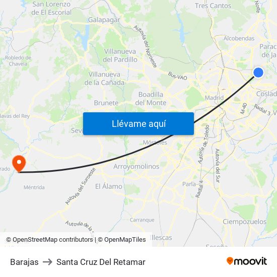 Barajas to Santa Cruz Del Retamar map