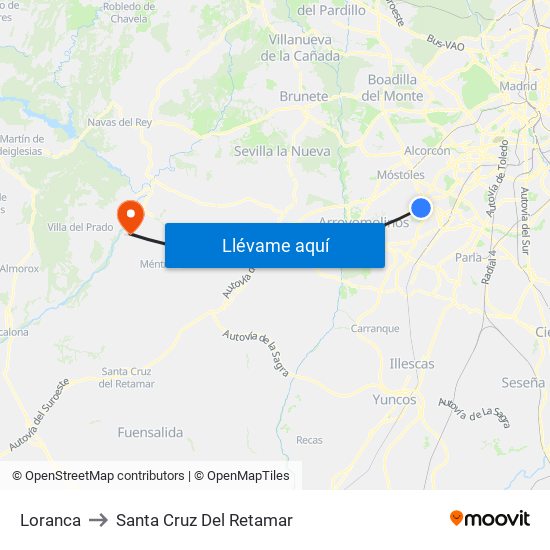 Loranca to Santa Cruz Del Retamar map