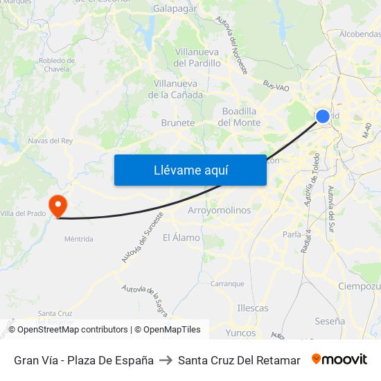 Gran Vía - Plaza De España to Santa Cruz Del Retamar map