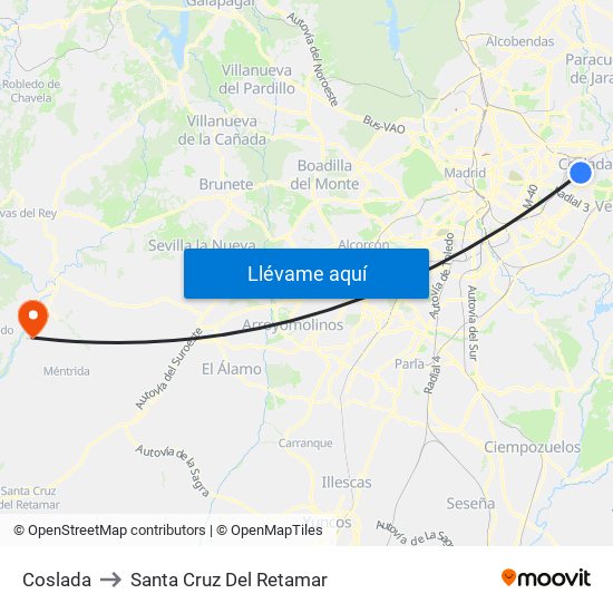 Coslada to Santa Cruz Del Retamar map