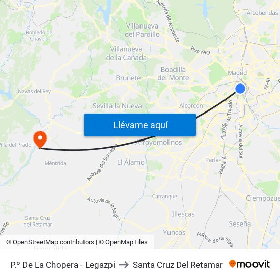 P.º De La Chopera - Legazpi to Santa Cruz Del Retamar map