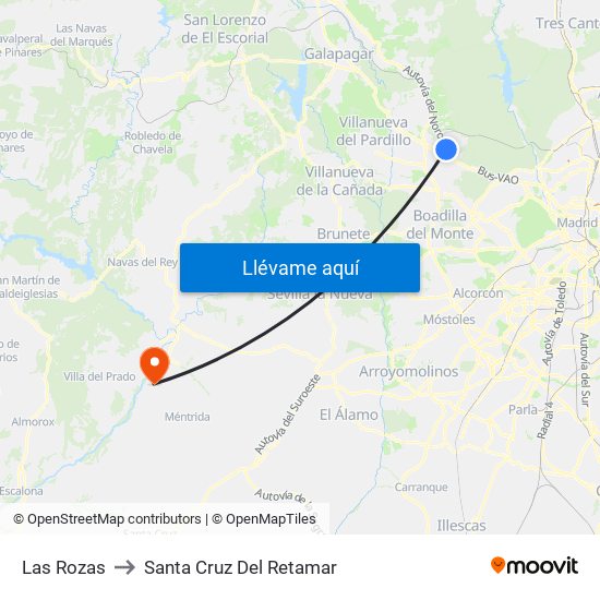 Las Rozas to Santa Cruz Del Retamar map