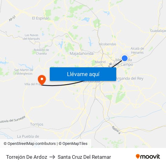 Torrejón De Ardoz to Santa Cruz Del Retamar map