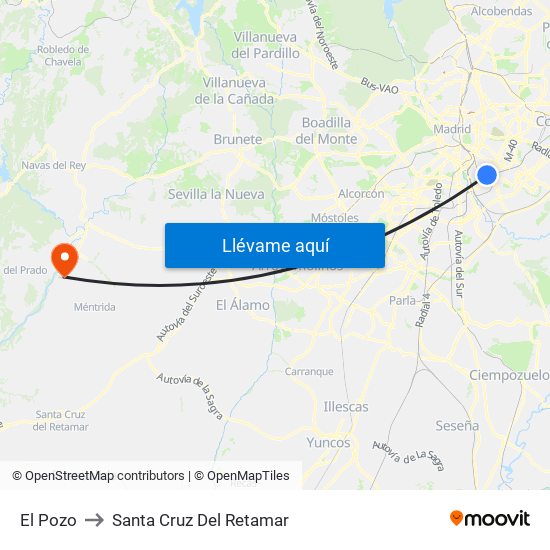 El Pozo to Santa Cruz Del Retamar map
