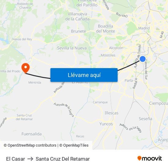 El Casar to Santa Cruz Del Retamar map