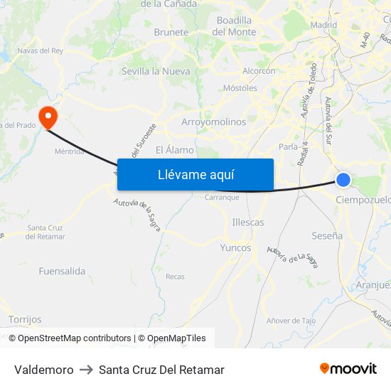Valdemoro to Santa Cruz Del Retamar map