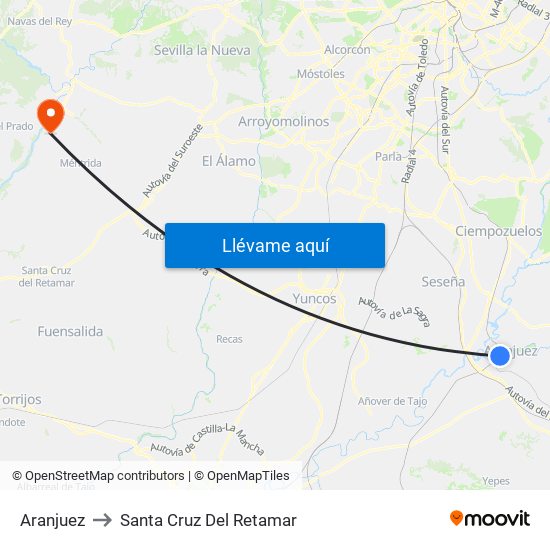 Aranjuez to Santa Cruz Del Retamar map