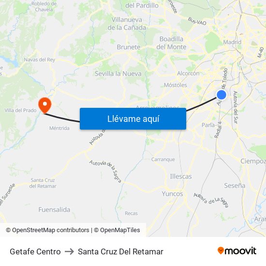 Getafe Centro to Santa Cruz Del Retamar map