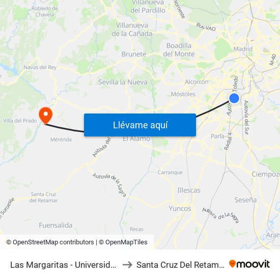 Las Margaritas - Universidad to Santa Cruz Del Retamar map