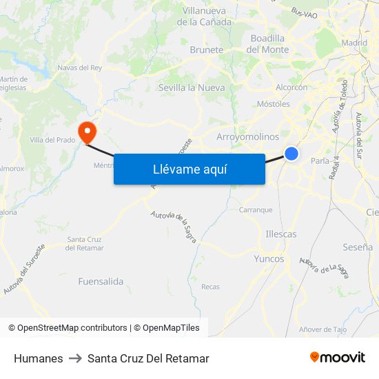 Humanes to Santa Cruz Del Retamar map