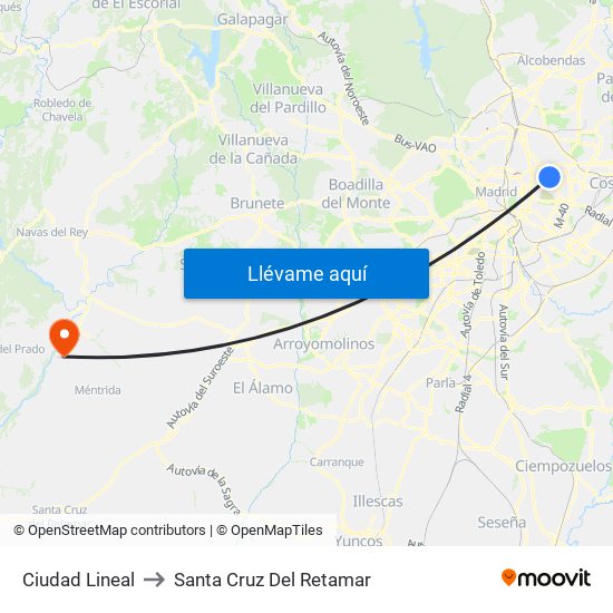 Ciudad Lineal to Santa Cruz Del Retamar map