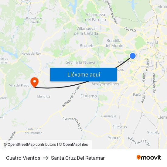 Cuatro Vientos to Santa Cruz Del Retamar map