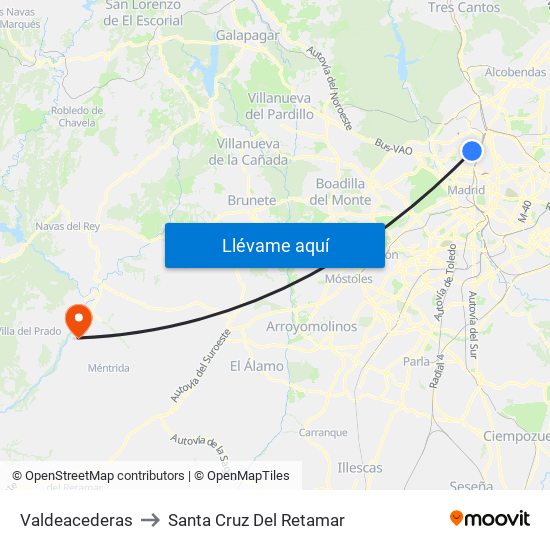 Valdeacederas to Santa Cruz Del Retamar map