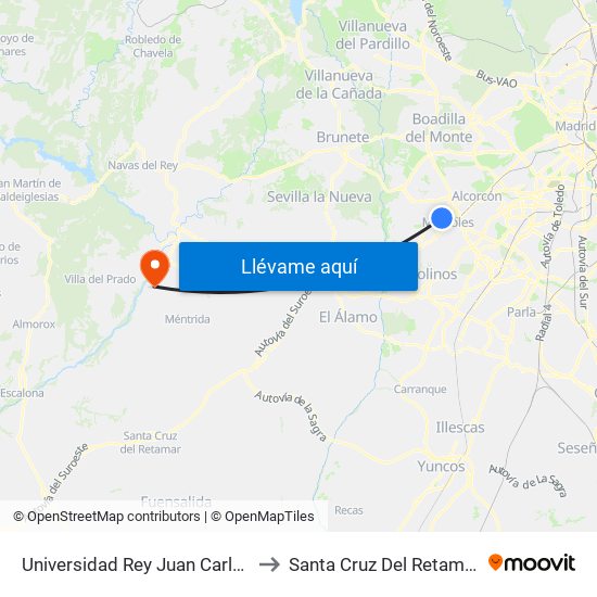 Universidad Rey Juan Carlos to Santa Cruz Del Retamar map