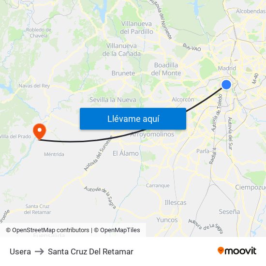 Usera to Santa Cruz Del Retamar map