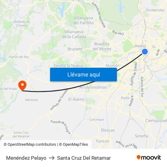 Menéndez Pelayo to Santa Cruz Del Retamar map