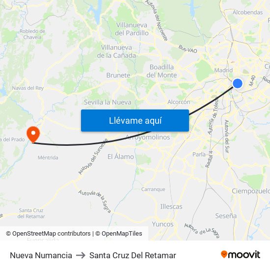 Nueva Numancia to Santa Cruz Del Retamar map