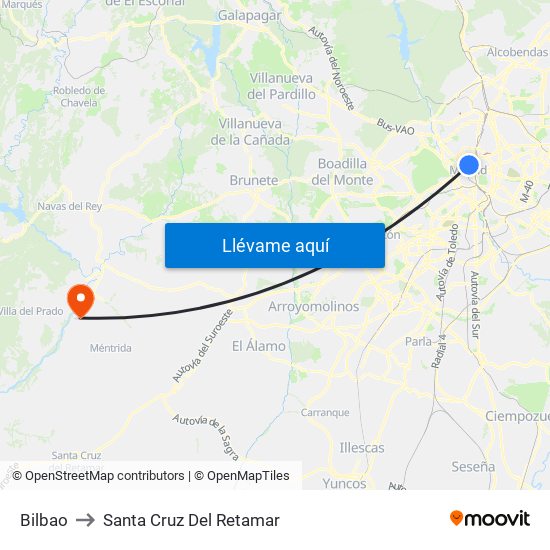 Bilbao to Santa Cruz Del Retamar map